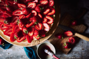 Tarte fraises, crème à l'Amaretto